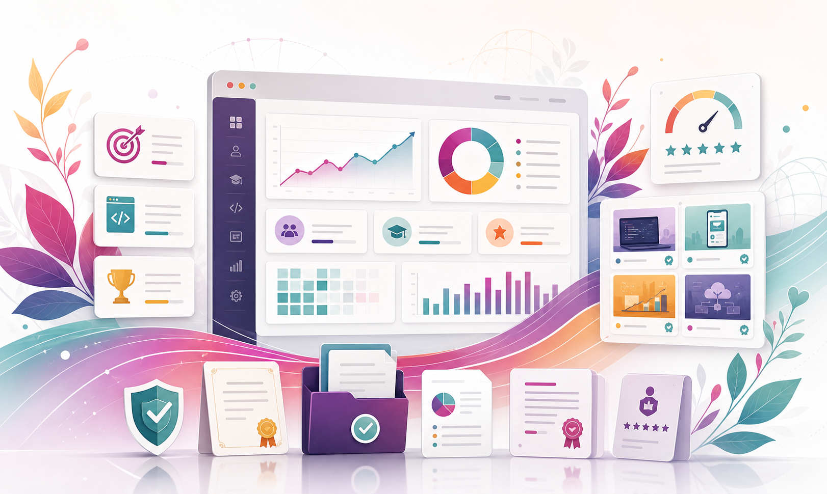Illustration showing readiness dashboards, proof artifacts, and verified outcome records.